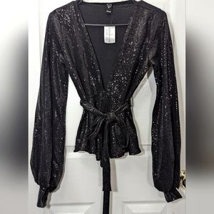 NWT Windsor Black Sequence Party Blouse - S